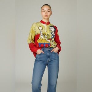 Chico's Art to Wear 100% Silk Geisha Blouse Mandarin Collar Size Medium